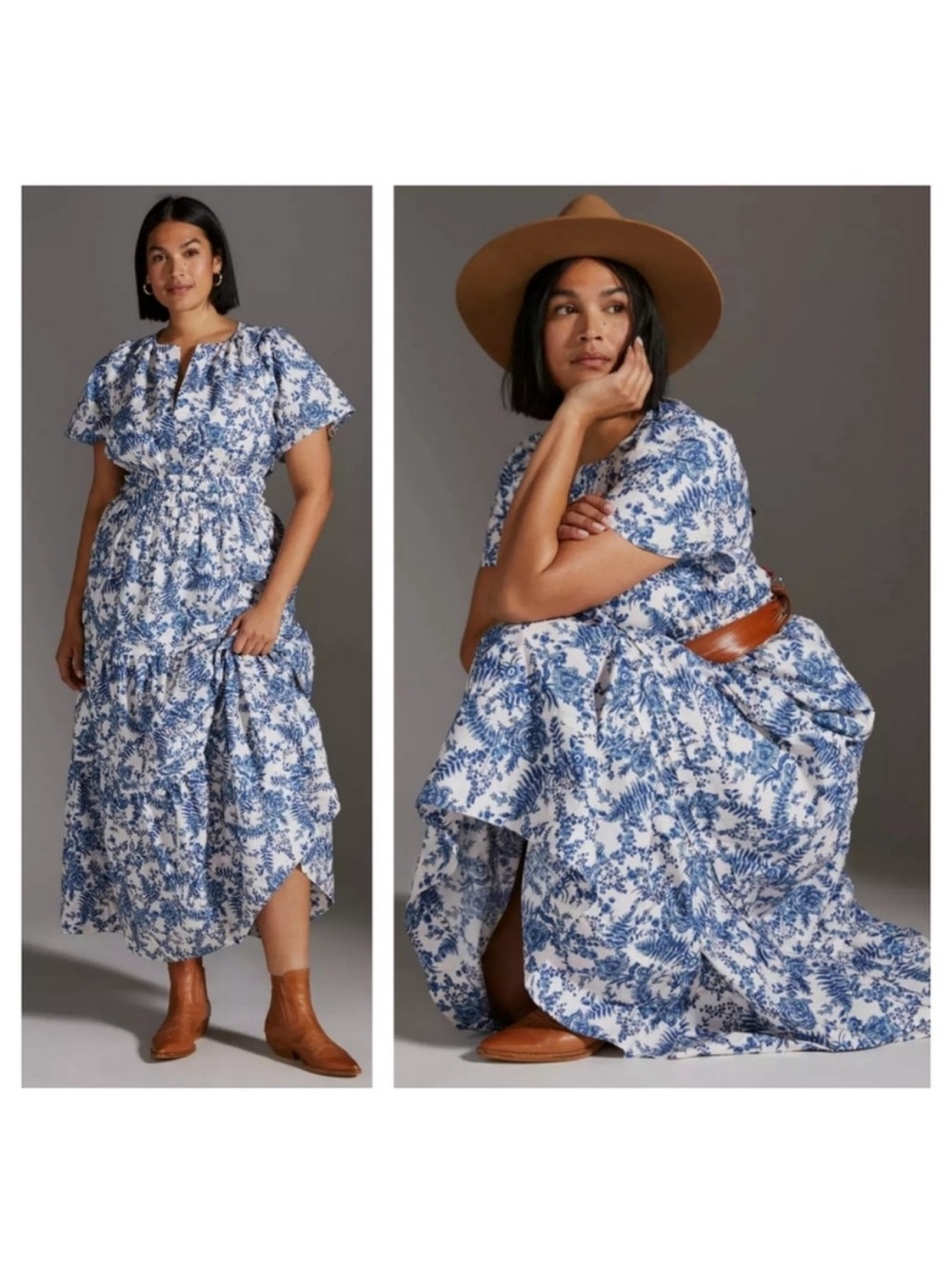 New Without Tags Anthropologie Somerset Maxi Dress Cream Blue Floral Size Large